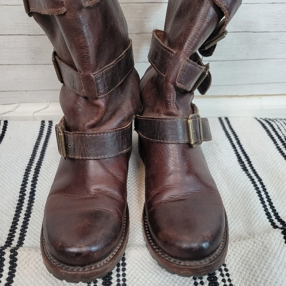 Freebird by Steven Tread Triple Buckle Moto Boots in Brown, Size 6 - Picture 4 of 14
